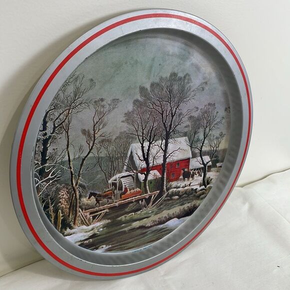 Vintage Winter Scene Metal Tray Giftco Inc Decor - Picture 2 of 5